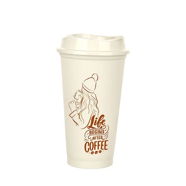 Kahve Bardağı - Kapaklı Krem 473 ml - 4