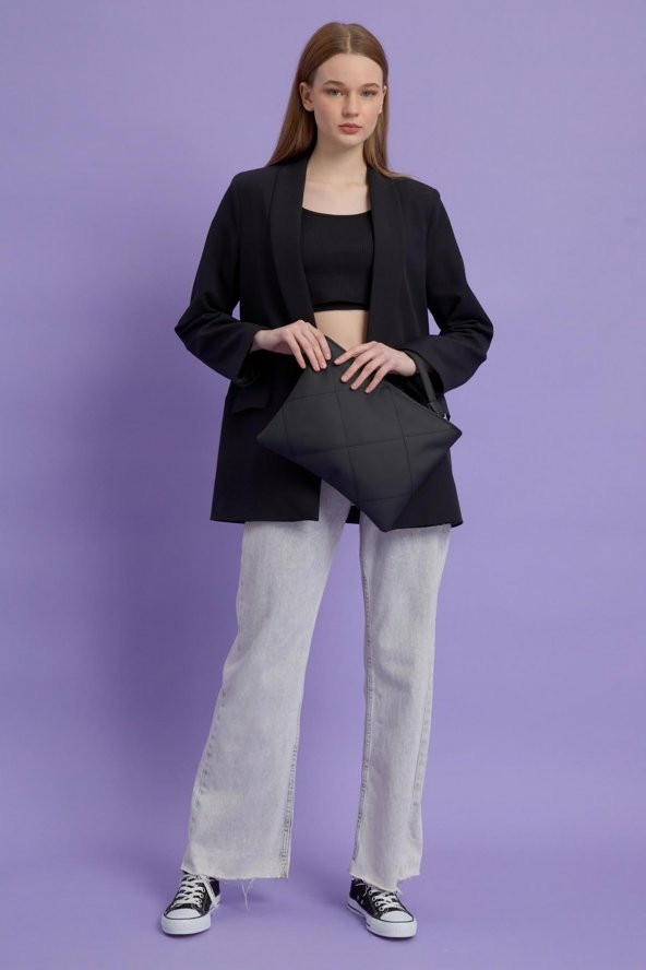 himarry Kadın Siyah Deri Kapitone Clutch El Çantası