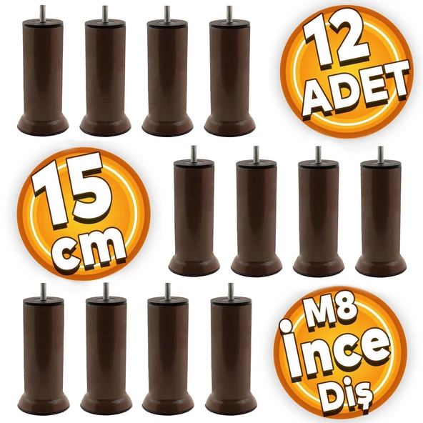Mobilya Baza Kanepe Koltuk Çekyat Yükseltme Ayağı M8 Kahverengi Metal Ayakları 15 Cm (12 ADET)