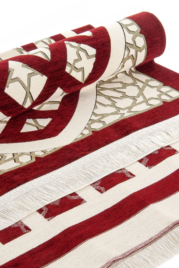 Yıldız Desenli Şönil Seccade - Kırmızı - Resim 4