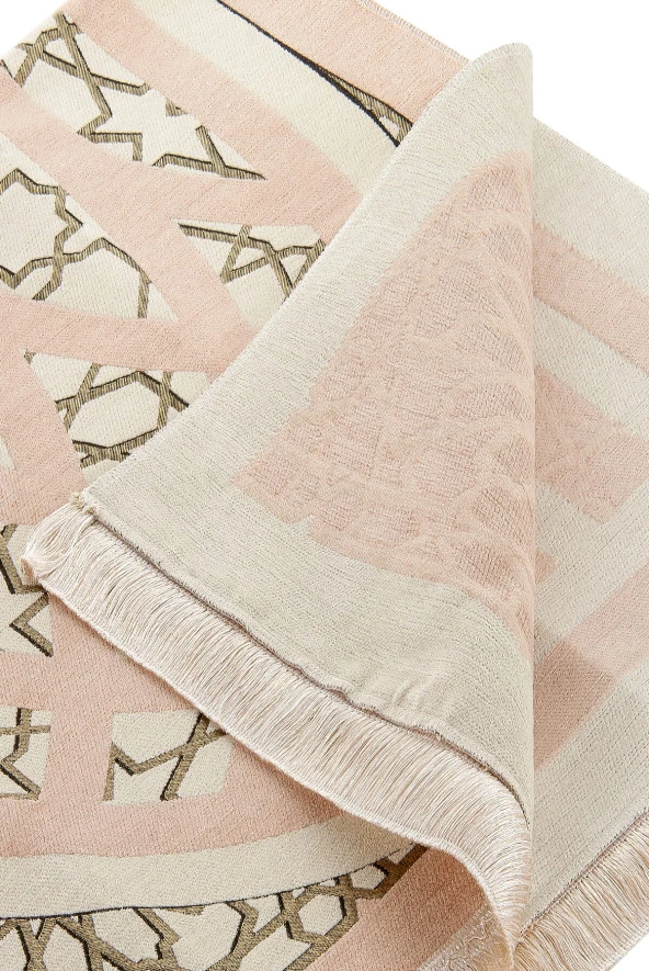 Yıldız Desenli Şönil Seccade - Krem - Resim 3