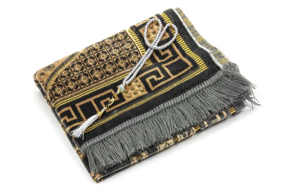 Lüks Kadife Şipinger Seccade  Tesbih Hediyeli Gri - Resim 2