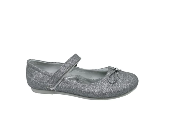 Zerhan 100 Kız Bebek Çocuk Gri Simli Fiyonklu Cırtlı Babet ürün görseli