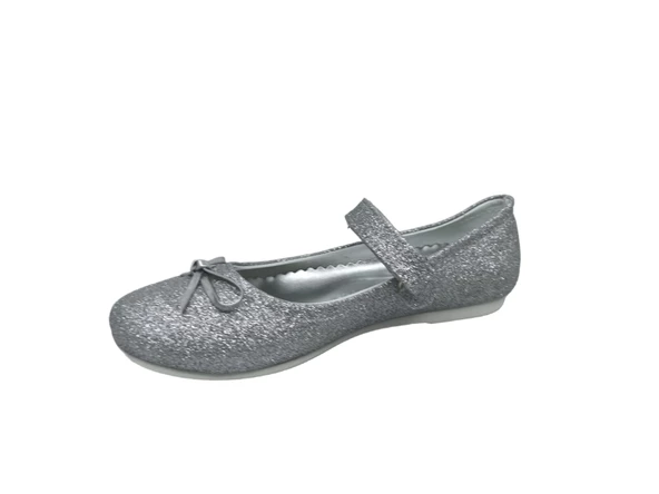 Zerhan 100 Kız Bebek Çocuk Gri Simli Fiyonklu Cırtlı Babet - Resim 3