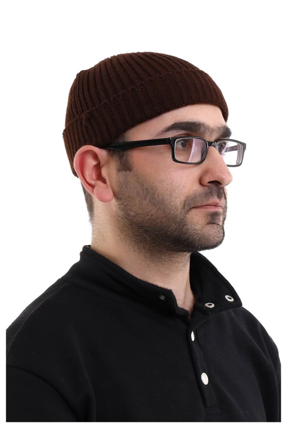 Orlon Katlamalı Takke - Kahverengi - Resim 2