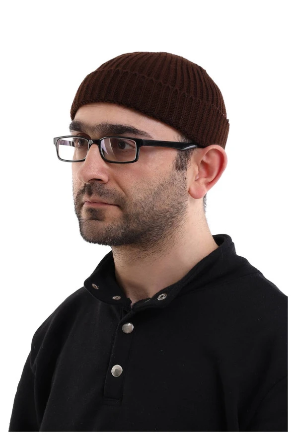 Orlon Katlamalı Takke - Kahverengi - Resim 4