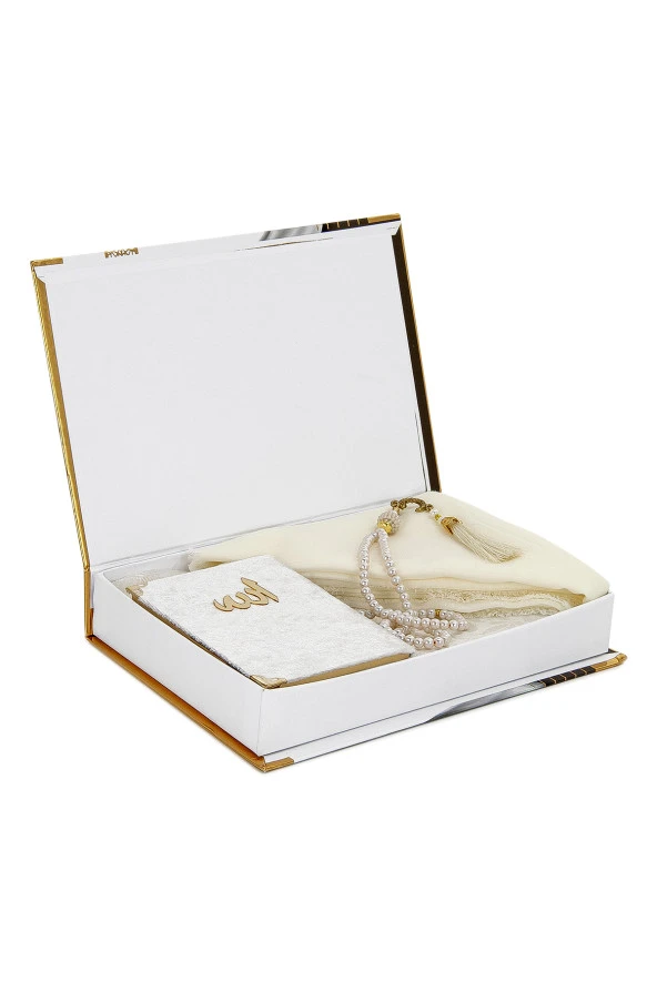 Kabe Kutulu Örtülü Yasin Seti Krem Renk - Resim 3