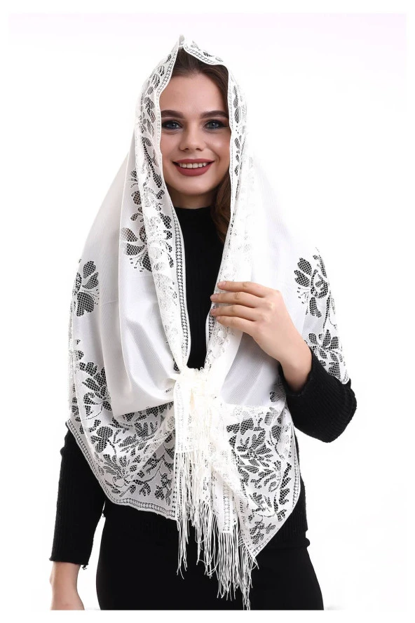 Narin Pamuk Tül Şal Krem-2 60x160 - 2