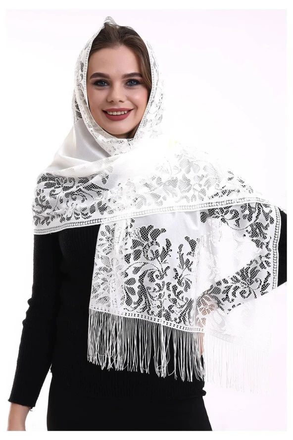 Narin Pamuk Tül Şal Krem-2 60x160 - 4