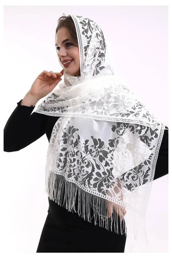Narin Pamuk Tül Şal Krem-2 60x160 - 5