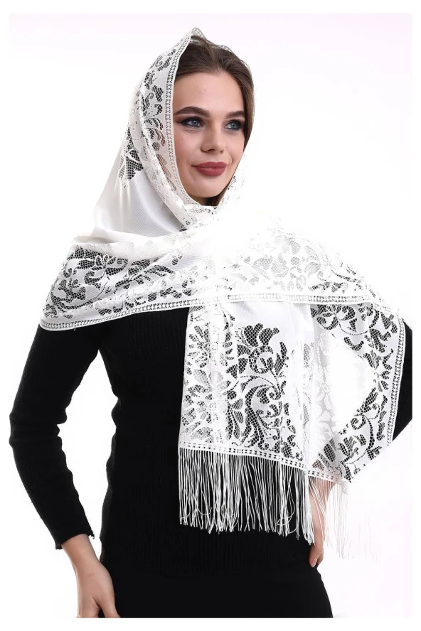 Narin Pamuk Tül Şal Krem-2 60x160 - 6