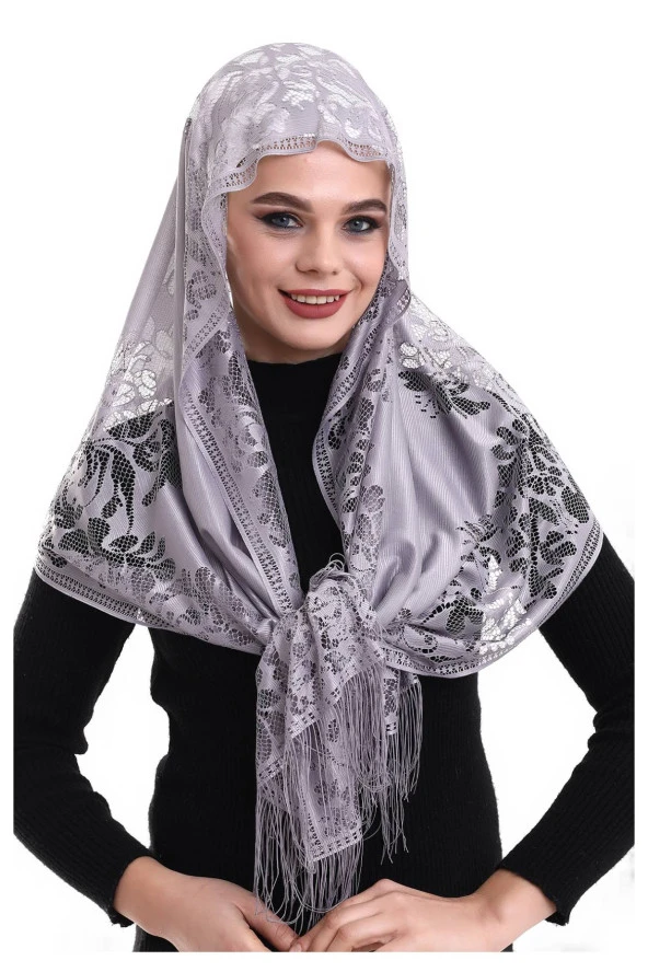 Narin Pamuk Tül Şal Lila-2 60x160 - Resim 5