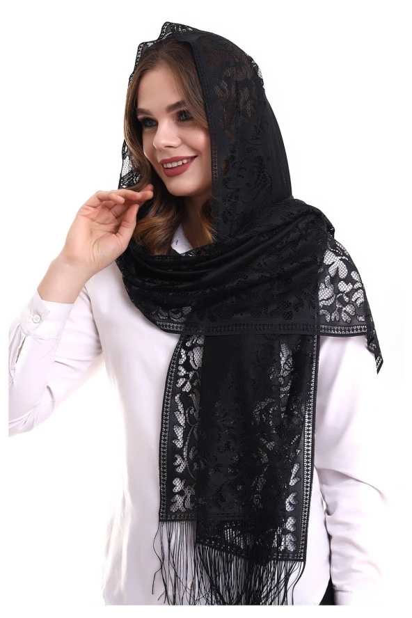 Narin Pamuk Tül Şal Siyah 60x160 - 3