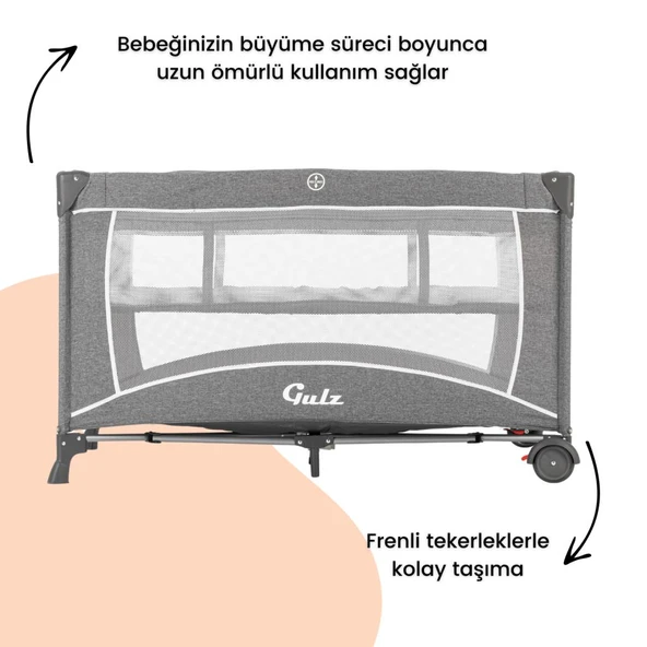 Gulz Raftel Park Yatak Oyun Parkı Bebek Beşik 70x120 Cm - Resim 4