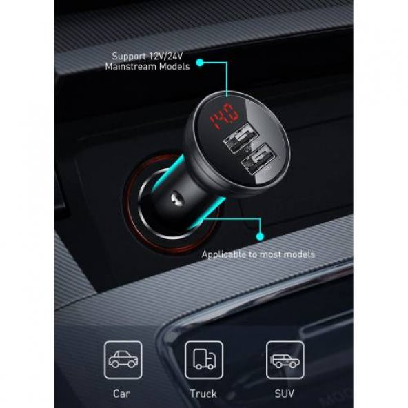 Baseus 24W 4.8A Çİft Usb Hızlı Araç Şarjı Araç Çakmaklık Şarjı Hızlı Şarj Başlık - 6