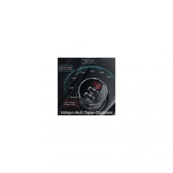 Baseus Digital Display 24W 4.8A Dual USB Çİft USB Hızlı Araç Şarjı CCBX-0G - Siyah - 3