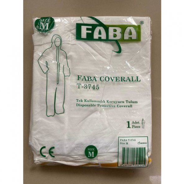 FABA COVERALL T-3745 TEK KULLANIMLIK KORUYUCU TULUM (45 Gr.) - M BEDEN