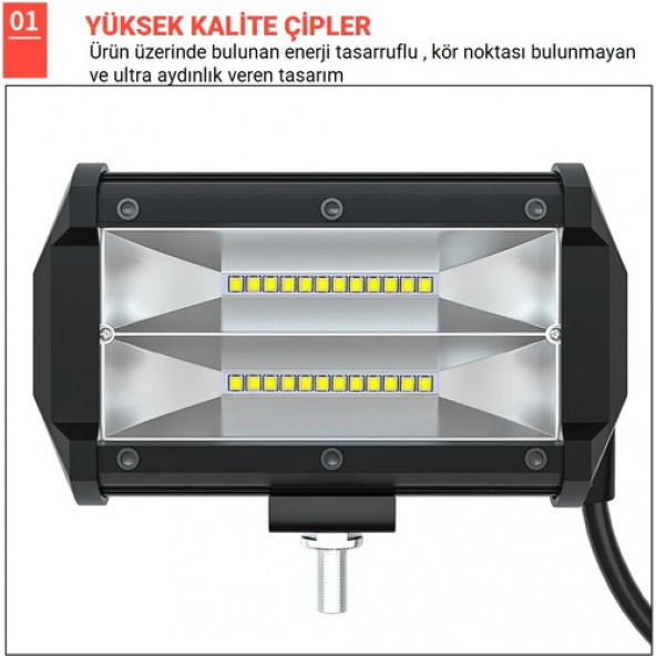 Dc 9-30V Su Geçirmez Çift Sıra 24 LED Off Road Spot Lambası 72W AA142 - 5