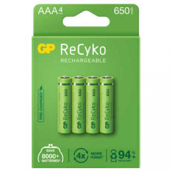 GP Batteries ReCyko 650 AAA İnce Kalem Ni-Mh Şarjlı Pil