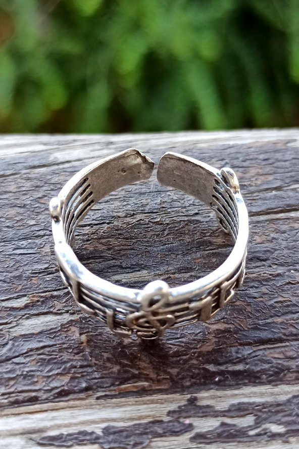 Sol Anahtarı Notalar Şekilli Unisex Yüzük Gümüş Kaplama Ayarlanabilir El Yapımı Unisex Yüzük - 4