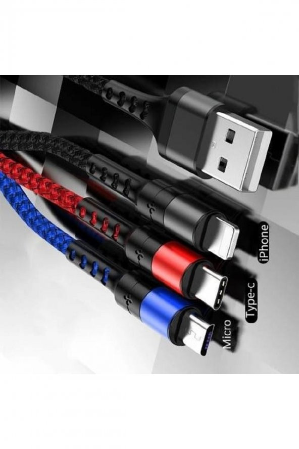 GoSmart Kablo Usb 3in1 Type-c, Micro Usb, Lightning Şarj Kablosu - 3 Kablo Bir Arada - 4