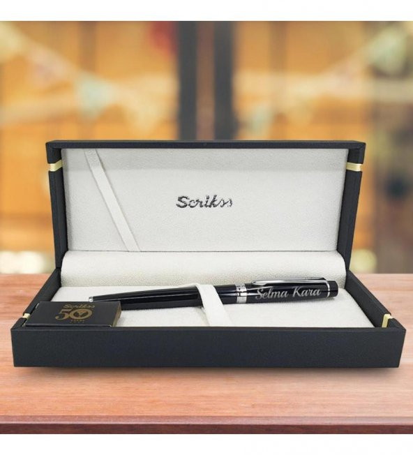 Kişiye Özel Scrikss Özel Kutulu Siyah Krom Dolma Kalem HK2224