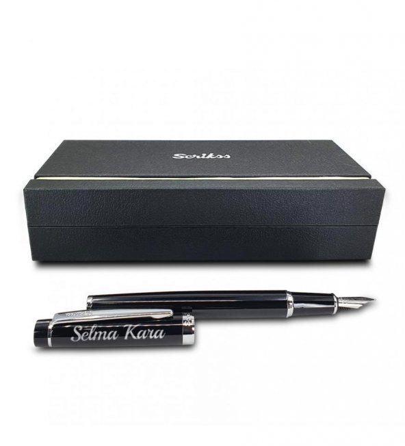 Kişiye Özel Scrikss Özel Kutulu Siyah Krom Dolma Kalem HK2224 - 6