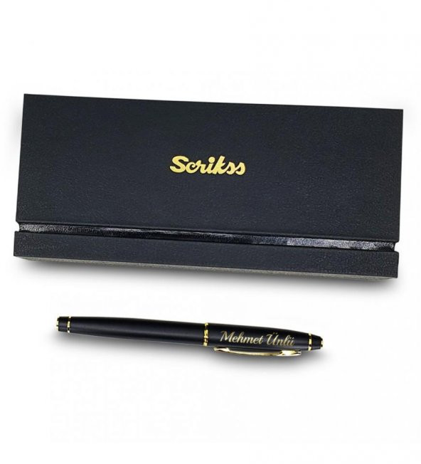 Kişiye Özel Scrikss Özel Kutulu Mat Siyah Altın Dolma Kalem HK2223 - 2