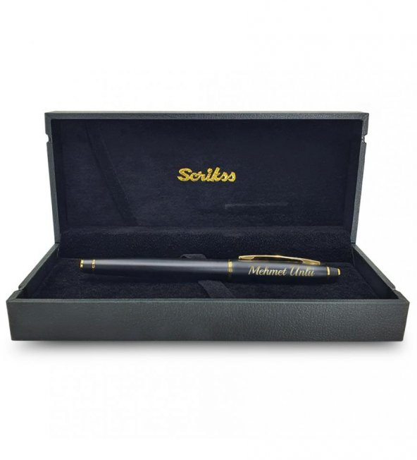 Kişiye Özel Scrikss Özel Kutulu Mat Siyah Altın Dolma Kalem HK2223 - 4