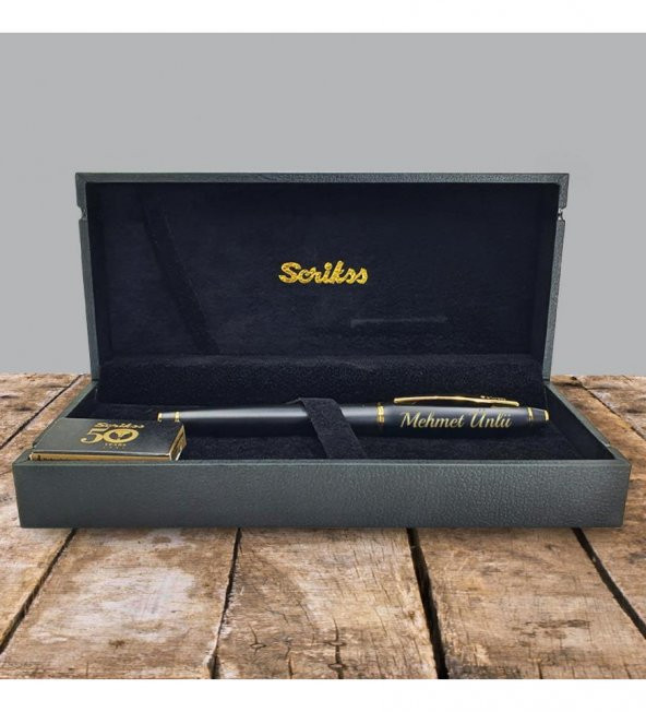 Kişiye Özel Scrikss Özel Kutulu Mat Siyah Altın Dolma Kalem HK2223 - 5