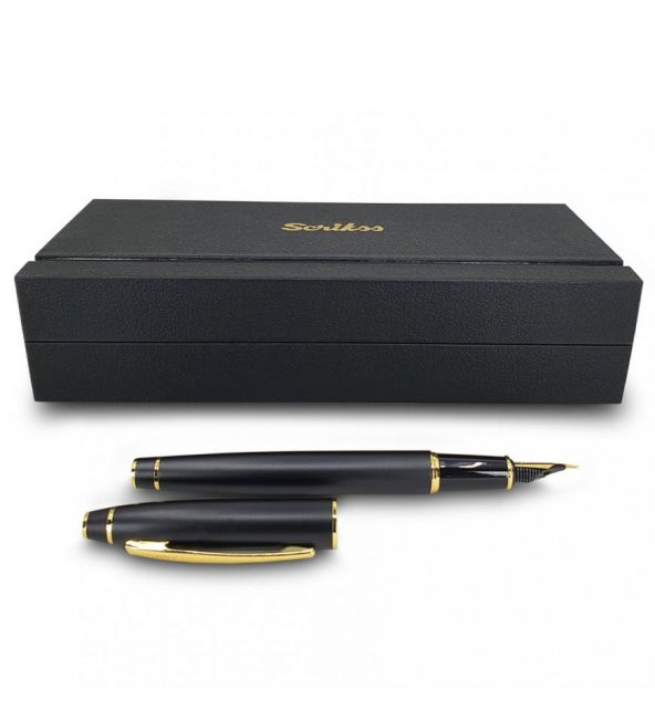 Scrikss Mat Siyah Özel Kutulu Altın Dolma Kalem HK2220 - 3