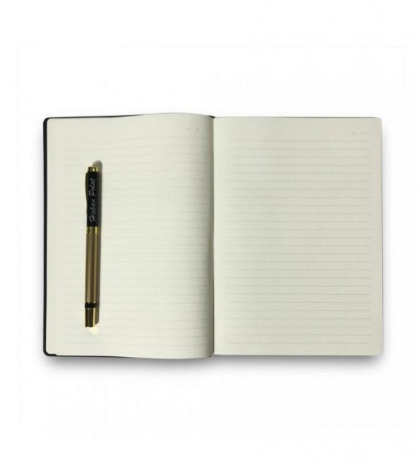 Kişiye Özel Siyah VIP Hediyelik Set - 15x21 Yaldız Kenar Not Defteri - Metal Roller Kalem HK2064 - 5