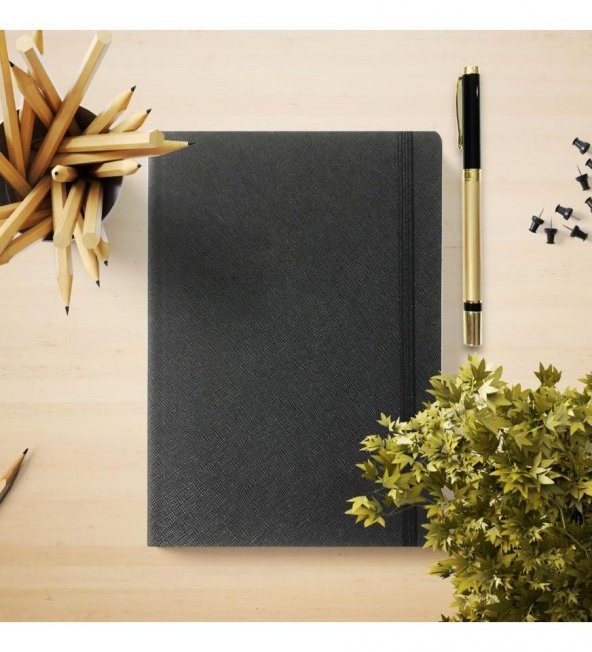 Siyah VIP Hediyelik Set - 15x21 Yaldız Kenar Not Defteri - Metal Roller Kalem HK2063 - 2