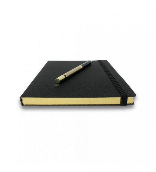 Siyah VIP Hediyelik Set - 15x21 Yaldız Kenar Not Defteri - Metal Roller Kalem HK2063 - 3