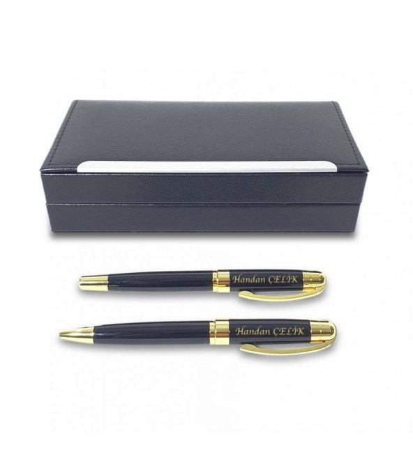 Kişiye Özel Siyah VIP Metal Roller & Tükenmez Kalem Seti HK2060 - 3