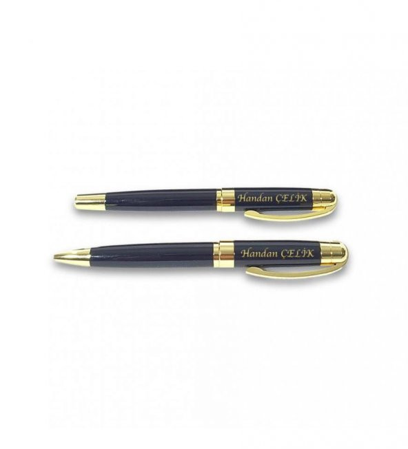 Kişiye Özel Siyah VIP Metal Roller & Tükenmez Kalem Seti HK2060 - 4