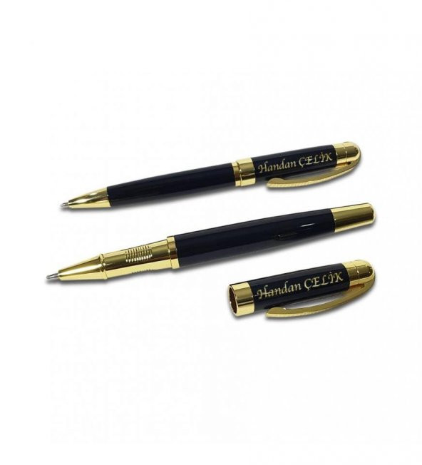 Kişiye Özel Siyah VIP Metal Roller & Tükenmez Kalem Seti HK2060 - 5