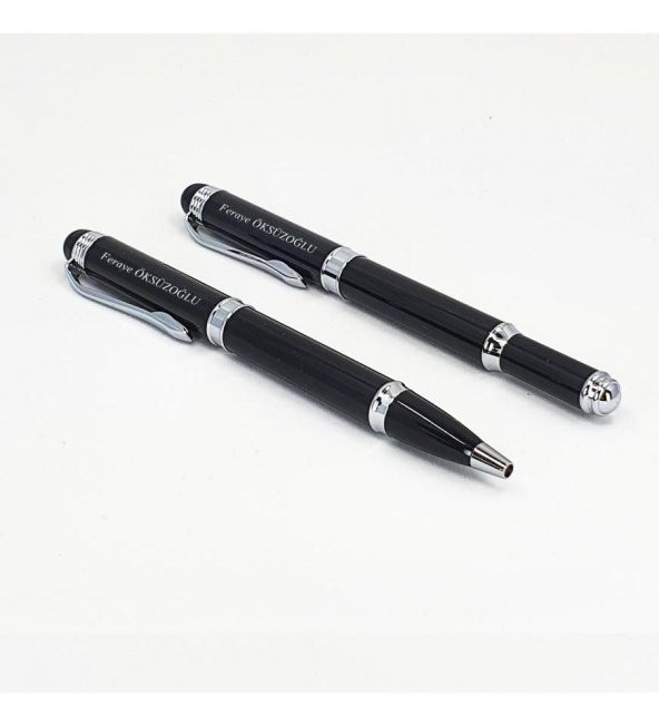 Kişiye Özel Siyah Metal Roller & Tükenmez Kalem Seti