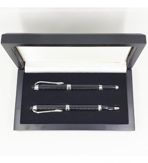 Kişiye Özel Siyah Metal Roller & Tükenmez Kalem Seti - 3