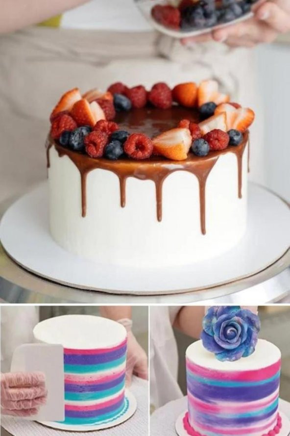 Flosoft Un Şeker Kakao Eleği ve 3lü Hamur Kesici Kazıyıcı Dekoratör Set, Pasta Kek Hazırlık Seti - 3