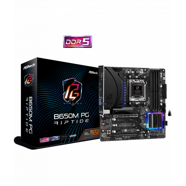 AsRock B650M PG Riptide - AMD B650 6200+MHz(OC) DDR5, 2.5G Gaming Lan, Blazing Gen5 m.2, Soket AM5 mATX Anakart