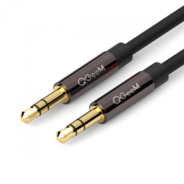 QGeeM Altın Uçlu Siyah AUX Audio Kablo Erkek/Erkek 1.5m (QG-AU04BD150)