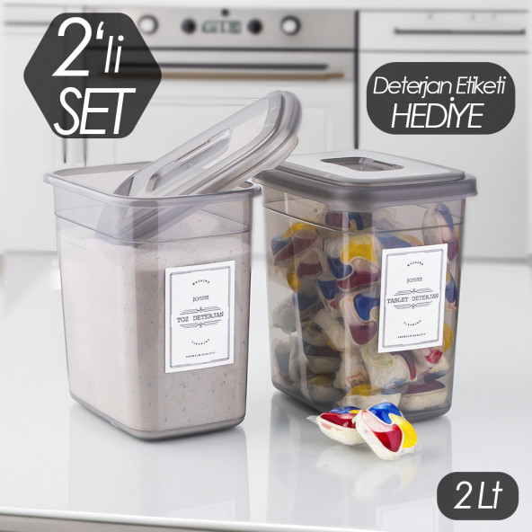Porsima Dİamond 2 li Deterjan Saklama Kutusu Deterjan Saklama Kabı Çok Amaçlı Saklama Kabı Seti 2lt