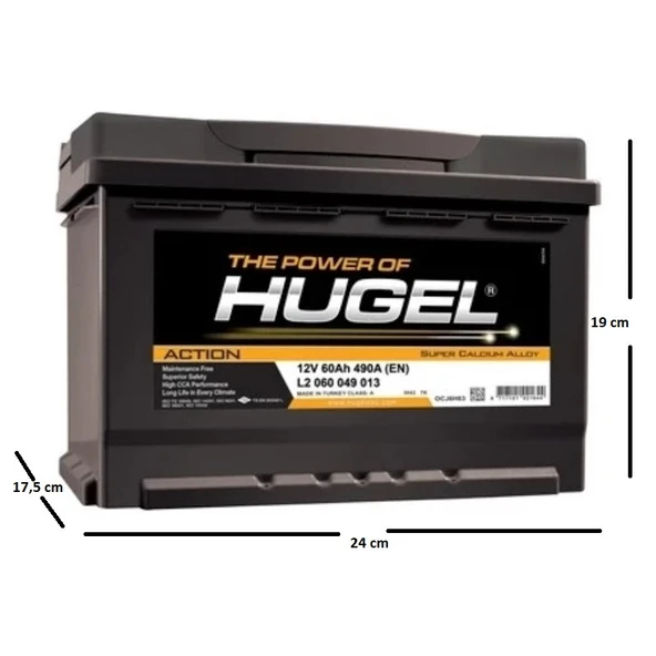 Hugel Akü 12 V 60 Ah Amper 490 A(En) - 2