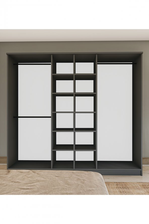 Metalia Gm 088  6 Kapılı Aynalı  Sonomo - Antrasit Gri  Siyah Kulplu Gardırop - 3