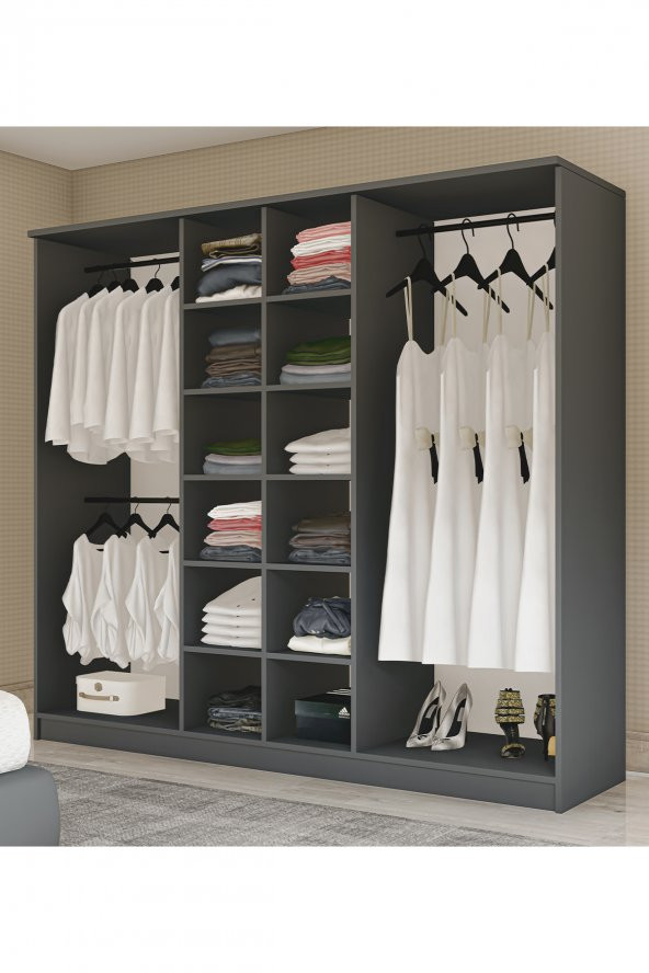 Metalia Gm 087 6 Kapılı Aynasız Sonomo - Antrasit Gri Siyah Kulplu Gardırop - 3