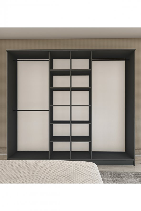 Metalia Gm 087 6 Kapılı Aynasız Sonomo - Antrasit Gri Siyah Kulplu Gardırop - 4