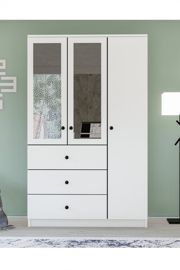 Metalia Gm 310 Ece Lüx 3 Kapı 3 Çekmeceli Aynalı Düğme Kulplu Gardırop - Resim 2
