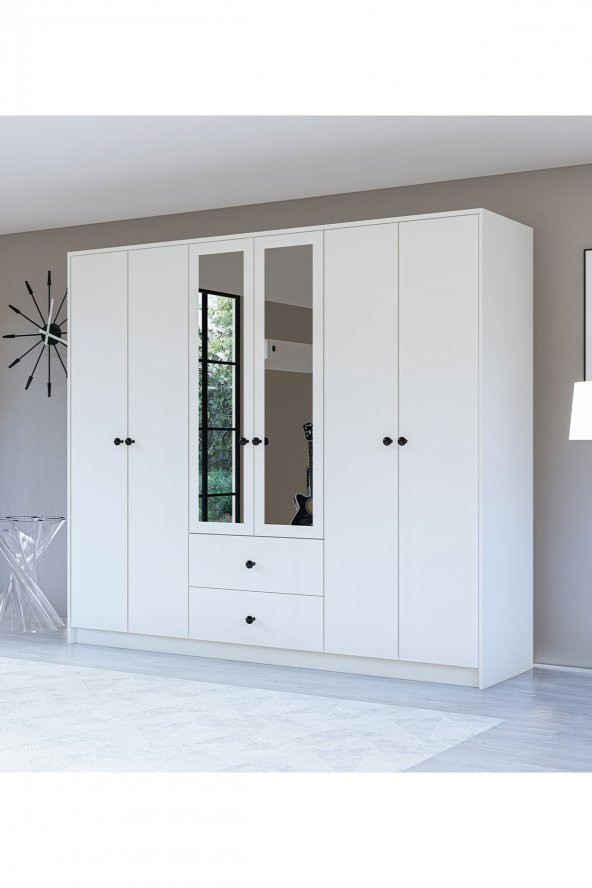 Metalia Gm 036 Lüx 6 Kapı 2 Çekmeceli Düğme Kulplu Aynalı Gardırop - 2