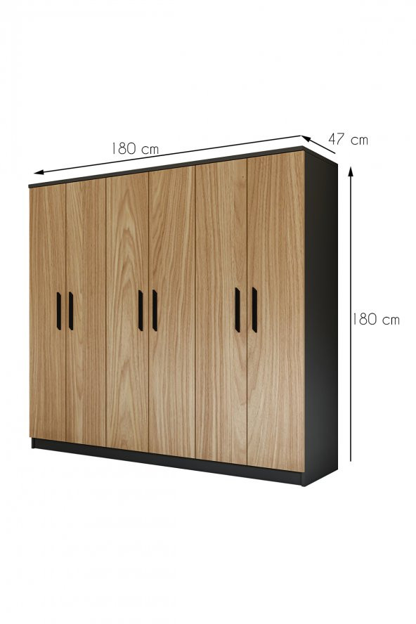 Metalia Gm 087 6 Kapılı Aynasız Sonomo - Antrasit Gri Siyah Kulplu Gardırop - 5